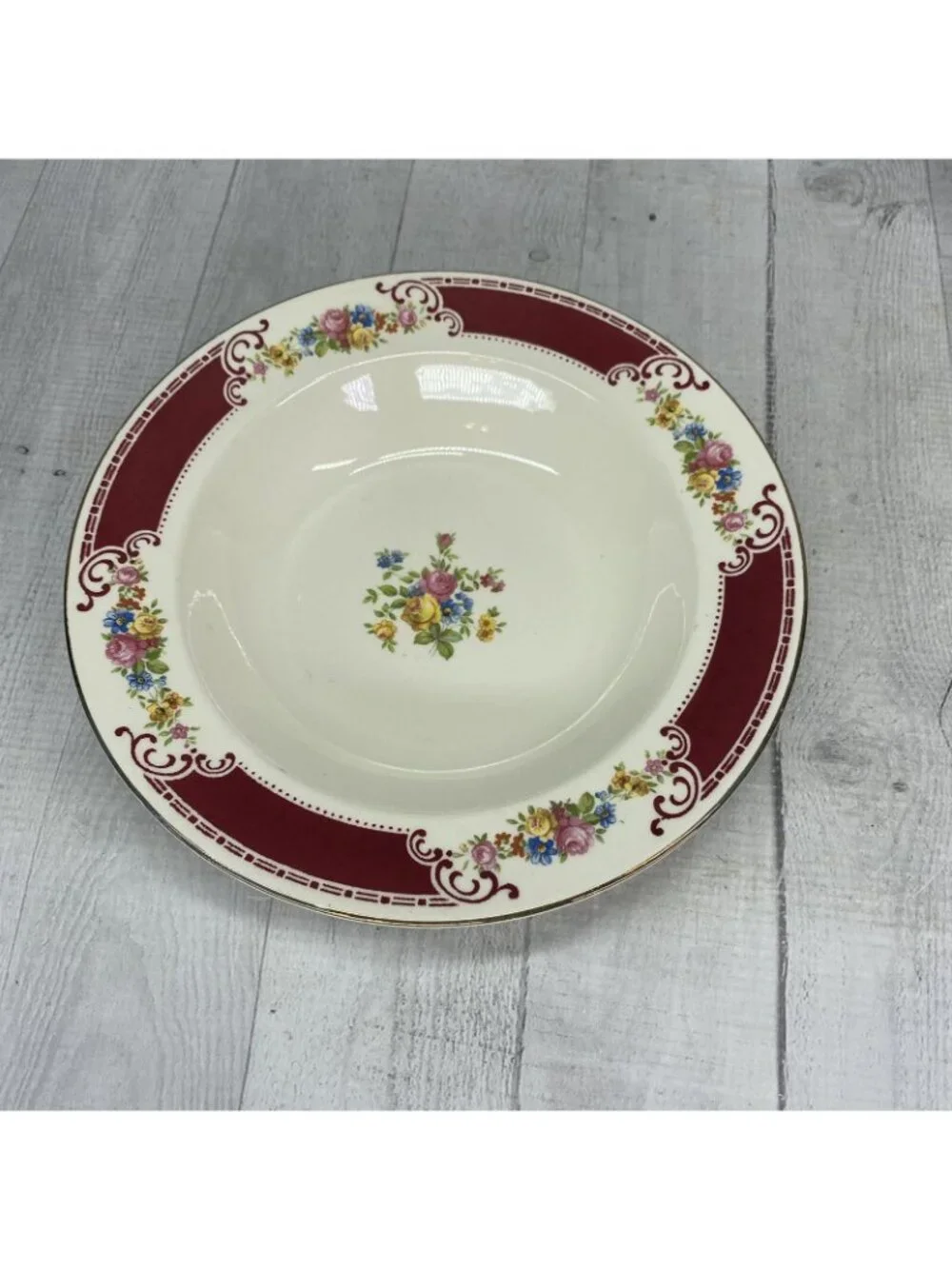 MCM Homer  Laughlin HL1060 Red Insets Pink Blue Yellow Flowers Soup Bowls Set 4